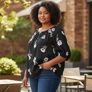 Sonoma Womens 3X Floral Pullover Top Blouse Short Sleeve Boho Office Work